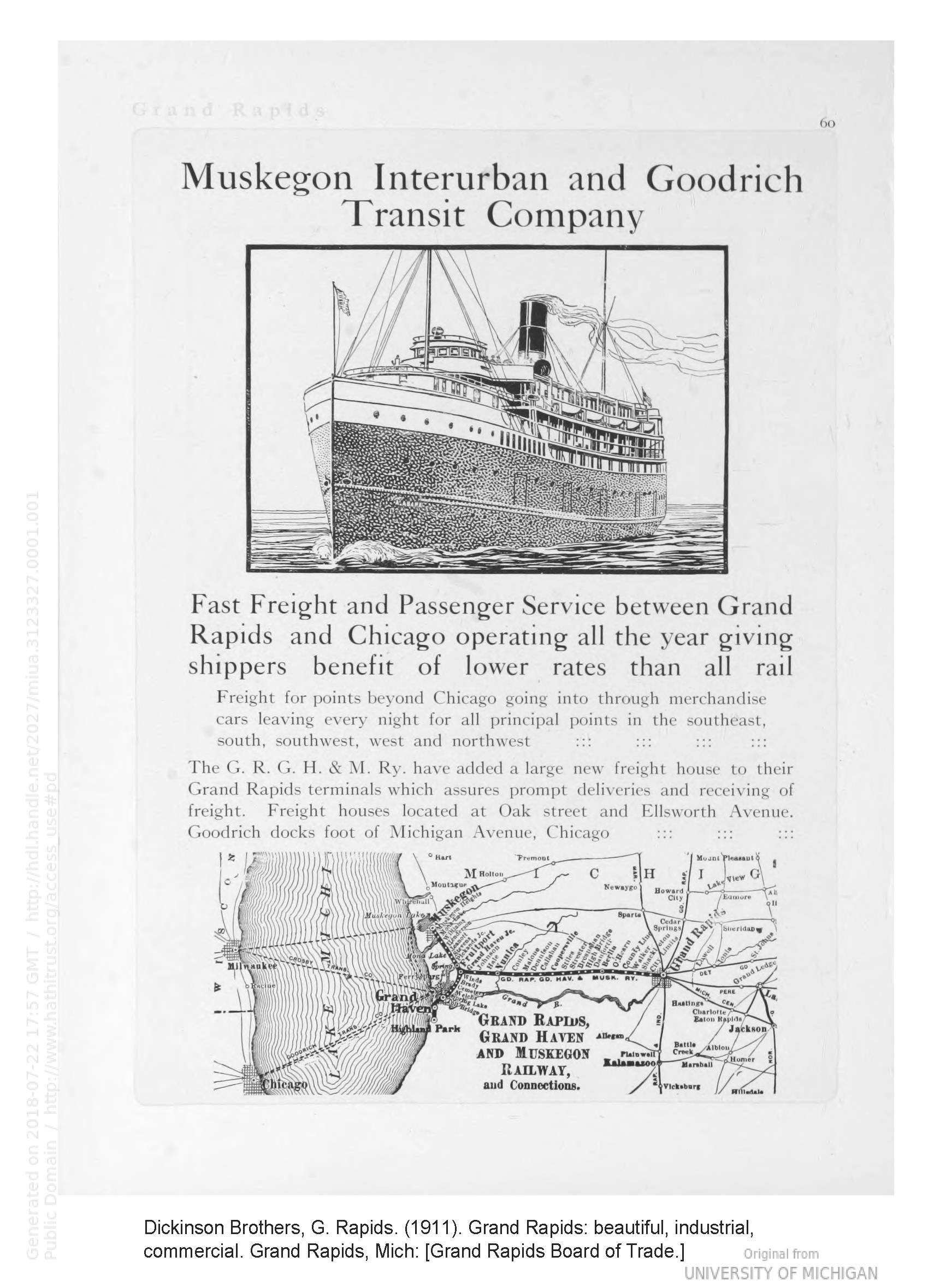 Image of Muskegon boat transportation document in 1911